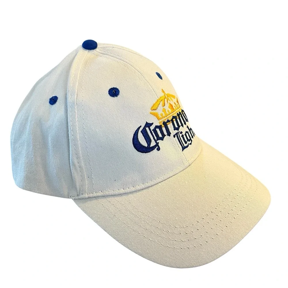 Corona Light Hat Cap Adult White Hook & Loop Cotton La Vida Mas Fina Beer Logo